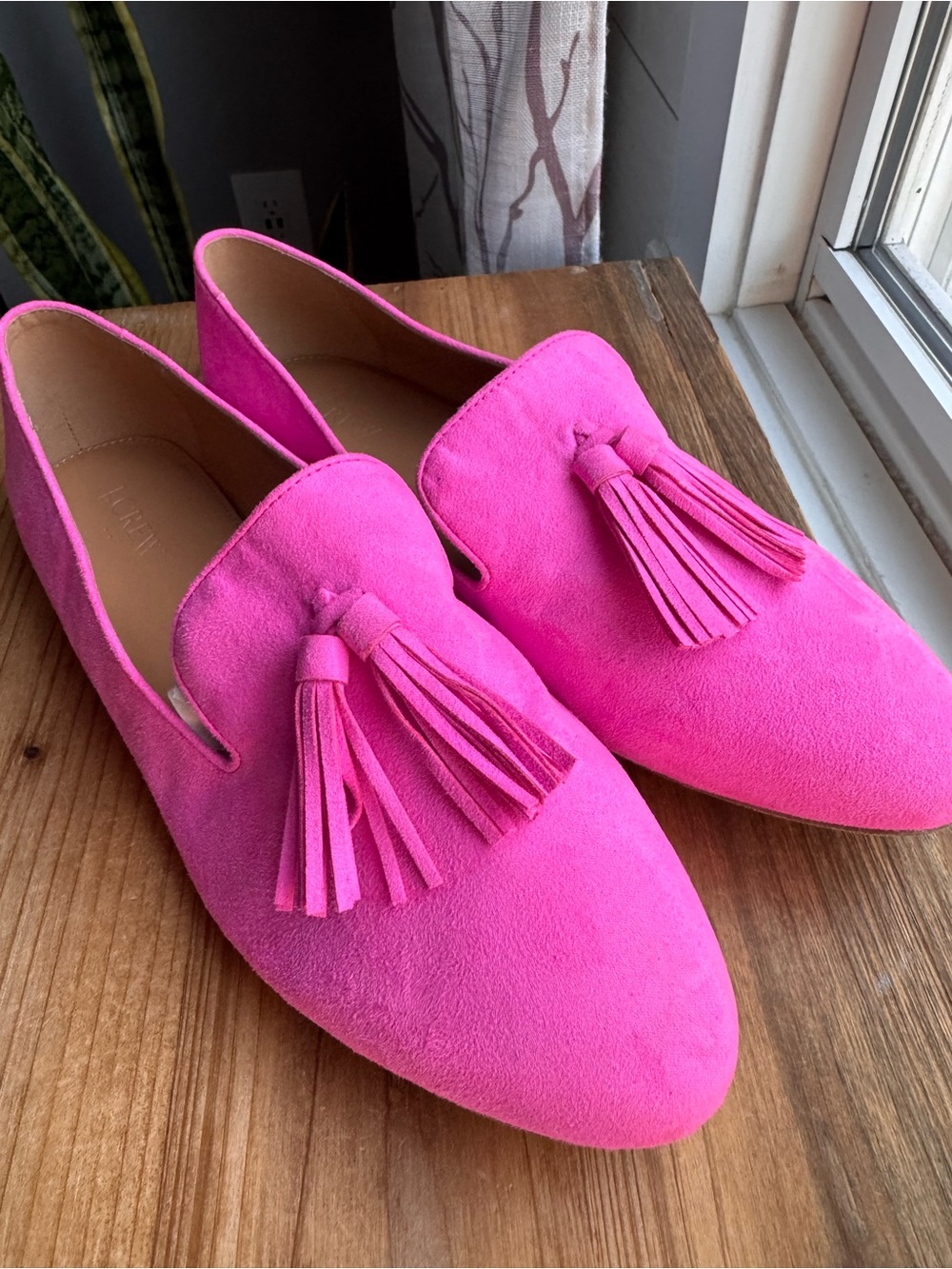 J.Crew Pink Suede Tassel Loafers Smoking Slippers Flats Size 10